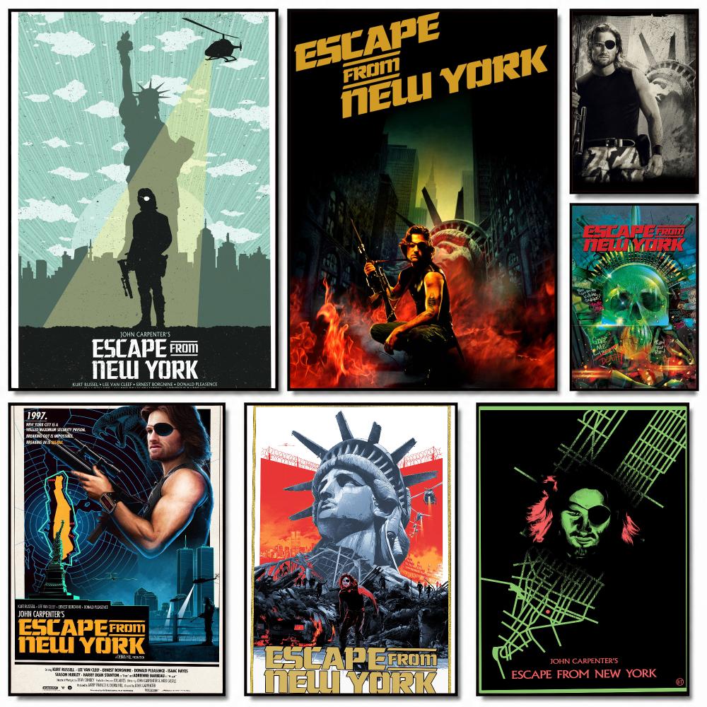Home Office York - โปสเตอร์ภาพยนตร์คลาสสิก E-Escape from New York-K สติ๊กเกอร์ติดผนังแบบถอดได้สำหรับตกแต่งภายในบ้าน