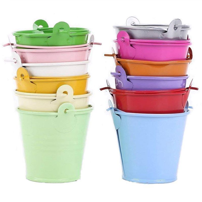 Plant Desk Mini - 12Pcs Planter สำหรับดอกไม้ Mini ถังโลหะเครื่องประดับโต๊ะ (สีสุ่ม)
