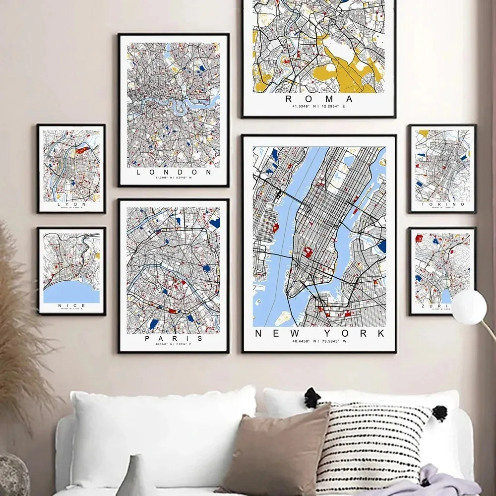 Home Office York - 1 ชิ้น แผนที่โลกสีสันสดใส นิวยอร์ก ลอนดอน ปารีส