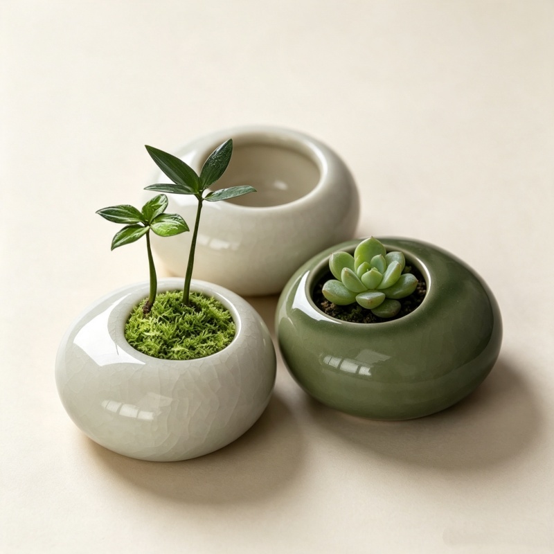 Plant Desk Mini - กระถางต้นไม้เคลือบเงาแบบมินิไอซ์แคร็ก กระถางต้นไม้จิ๋วสำหรับปลูกไม้อวบน้ำ แจกันบอนไซ ของตกแต่งโต๊ะทำงาน ของตกแต่งบ้าน ของตกแต่งสวน