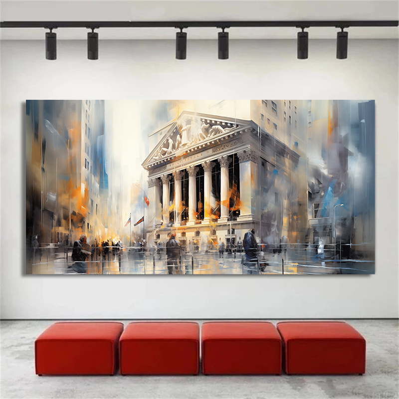 Home Office York - ภาพพิมพ์บนผ้าใบลายกราฟิกตลาดหุ้นนิวยอร์ก, ศิลปะติดผนังสำหรับการซื้อขาย, ภาพพิมพ์บนผ้าใบวอลล์สตรีท, ของตกแต่งผนังสำนักงานและบ้าน