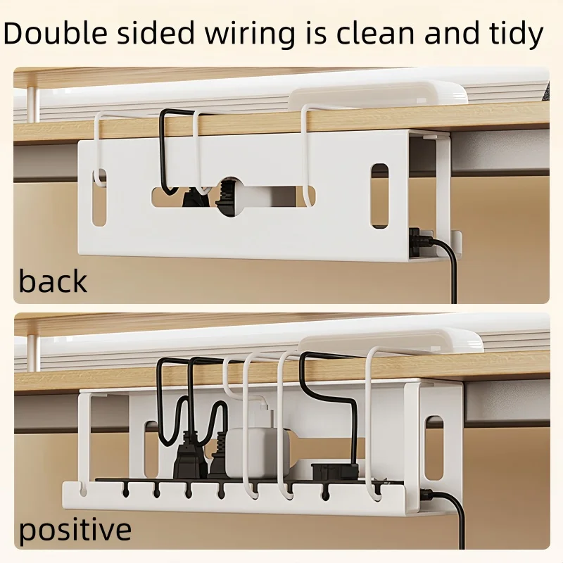 Power Strip Desk - ใต้โต๊ะ การจัดการสายเคเบิล ถาดวางสายเคเบิลใต้มีแคลมป์ ที่วางสายไฟแบบแคลมป์ ไม่ต้องเจาะ ถาดวางสายเคเบิลอุปกรณ์กว้างขวางทนทาน