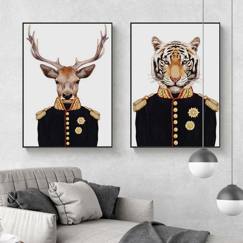 Home Office York - Vintage สัตว์ทั่วไปผ้าใบพิมพ์ภาพวาดกวางสิงโต Tiger Wall Art ภาพโปสเตอร์สําหรับ