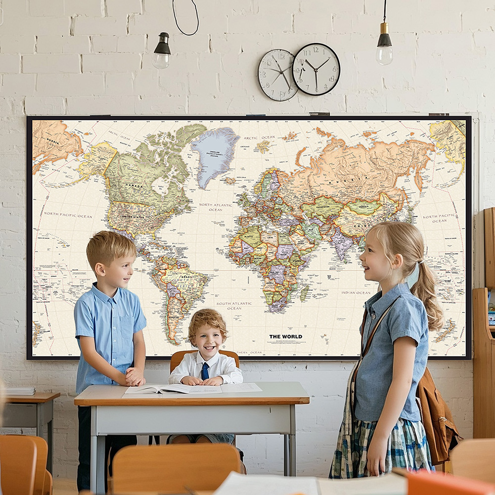 Home Office Backdrop - 150x225 ซม.Retro World แผนที่การถ่ายภาพพื้นหลังไวนิล Unframed ผนังตกแต่งสําหรับห้องนอนโรงเรียน