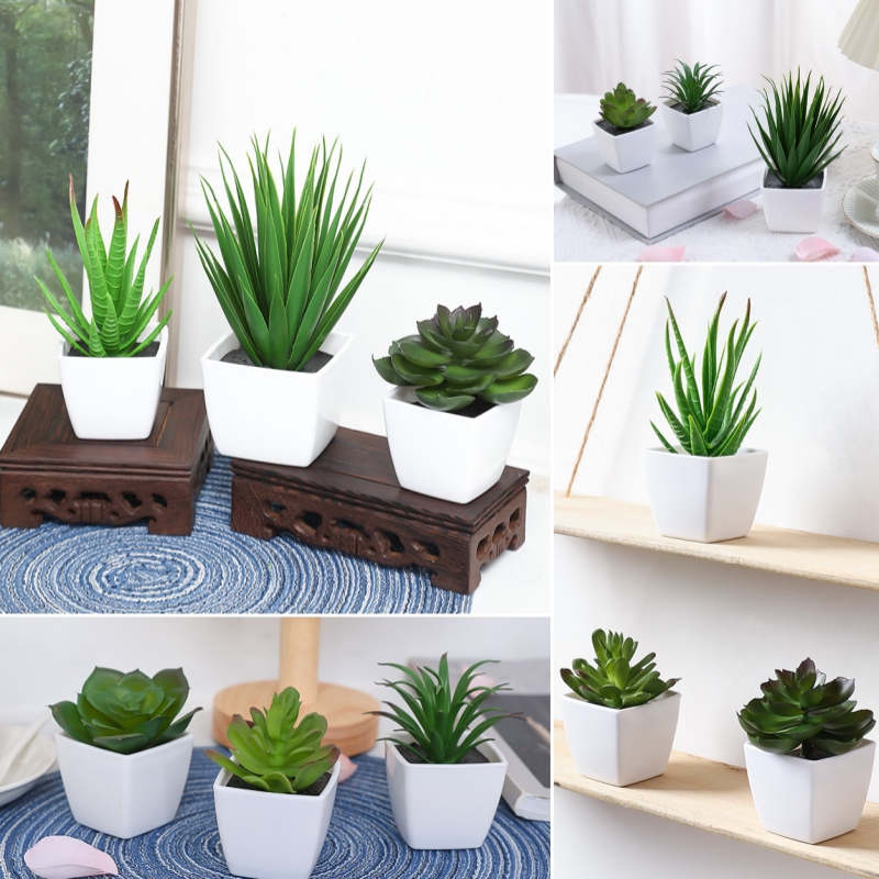 Plant Desk Mini - (ชุด 3 ชิ้น) กระถางต้นไม้จําลองขนาดเล็กเหมาะสําหรับตกแต่งบ้าน ร้านอาหาร โต๊ะ