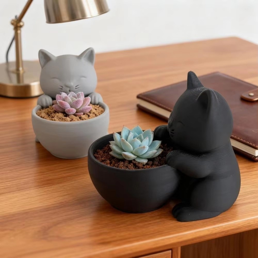 Plant Desk Mini - กระถางต้นไม้ขนาดเล็กพร้อมรูระบายน้ำ รูปทรงแมว สำหรับปลูกแคคตัส กระถางปลูกไม้อวบน้ำ ดีไซน์โดดเด่น
