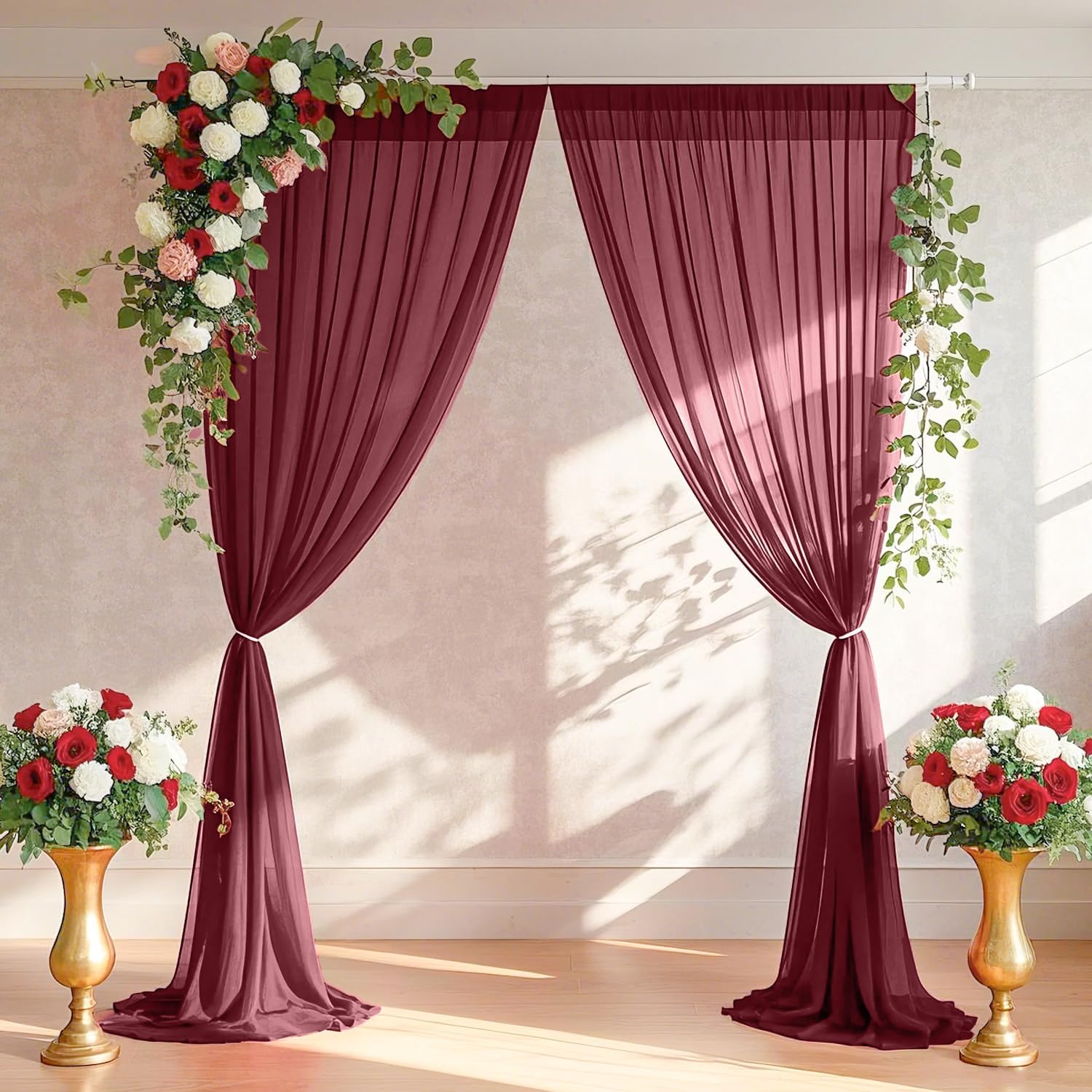 ฉากหลังผ้าชีฟองสีแดงเบอร์กันดี - Home Office Backdrop บทวิจารณ์และราคา