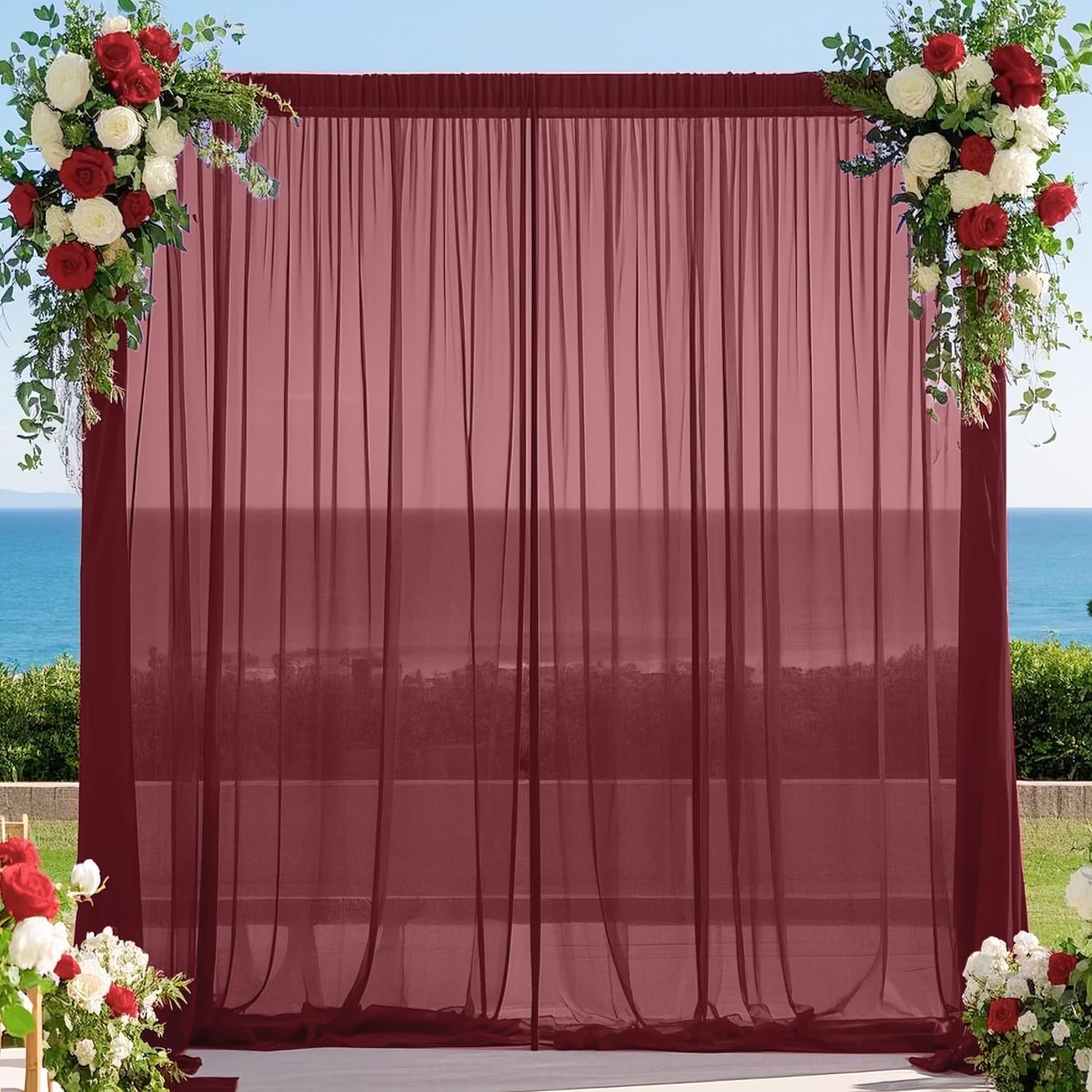 ฉากหลังผ้าชีฟองสีแดงเบอร์กันดี - Home Office Backdrop บทวิจารณ์และราคา