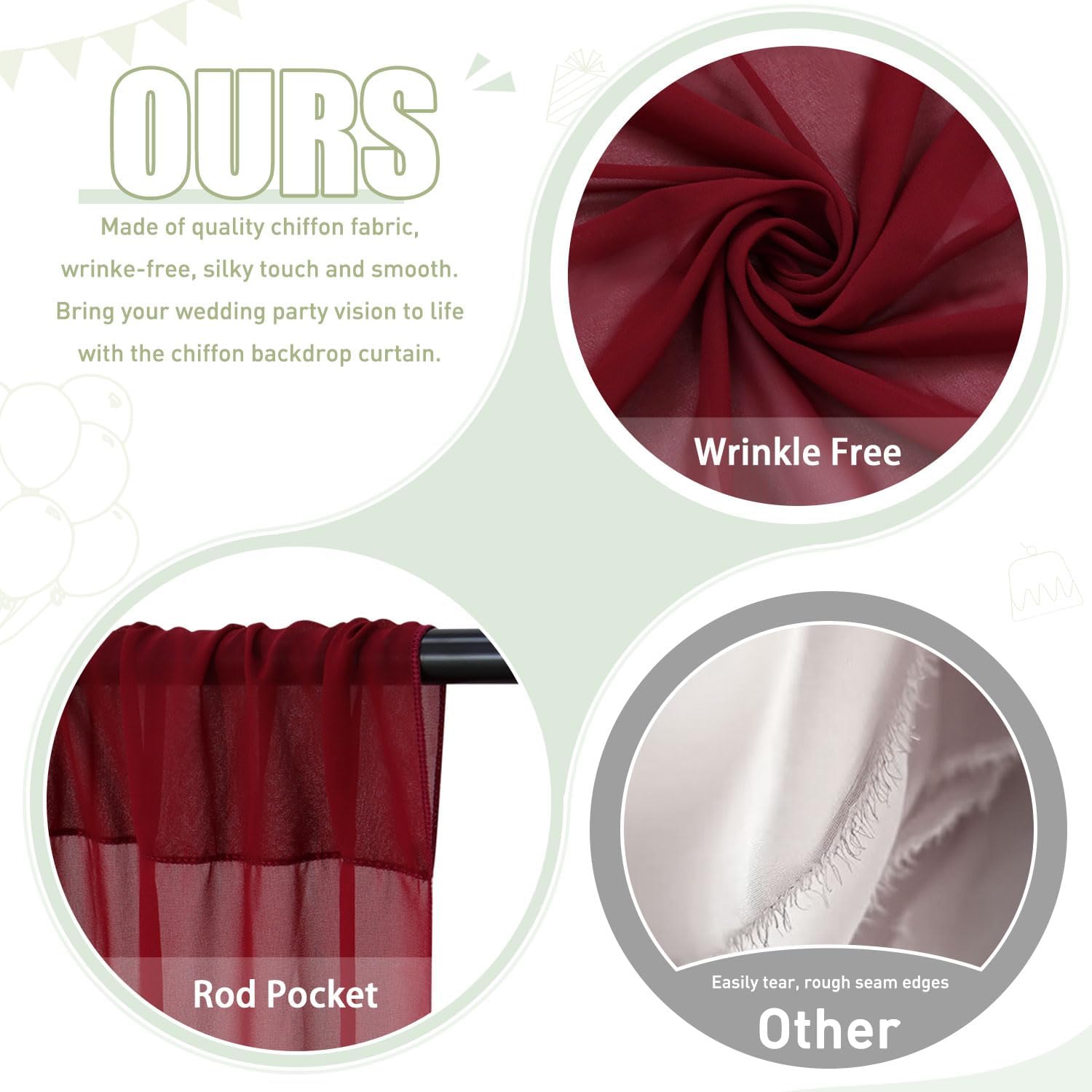 ฉากหลังผ้าชีฟองสีแดงเบอร์กันดี - Home Office Backdrop บทวิจารณ์และราคา