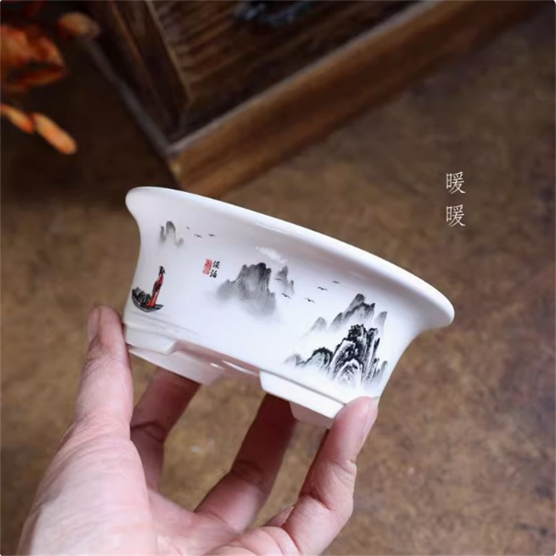 พอร์ซเลนสีขาวรูปไข่Bonsaiหม้อ, - Plant Desk Mini บทวิจารณ์และราคา