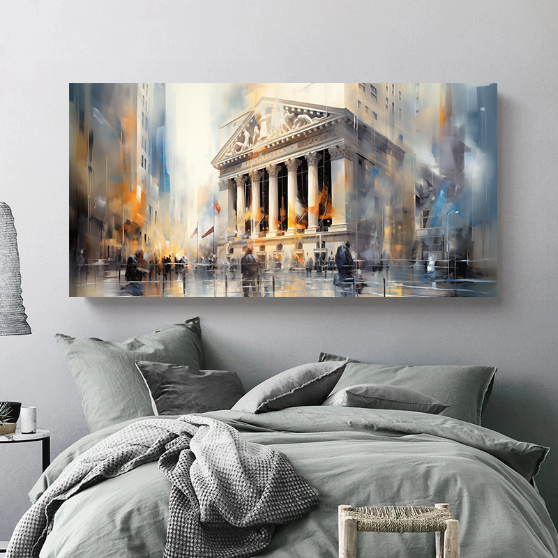 ภาพพิมพ์บนผ้าใบลายกราฟิกตลาดหุ - Home Office York บทวิจารณ์และราคา