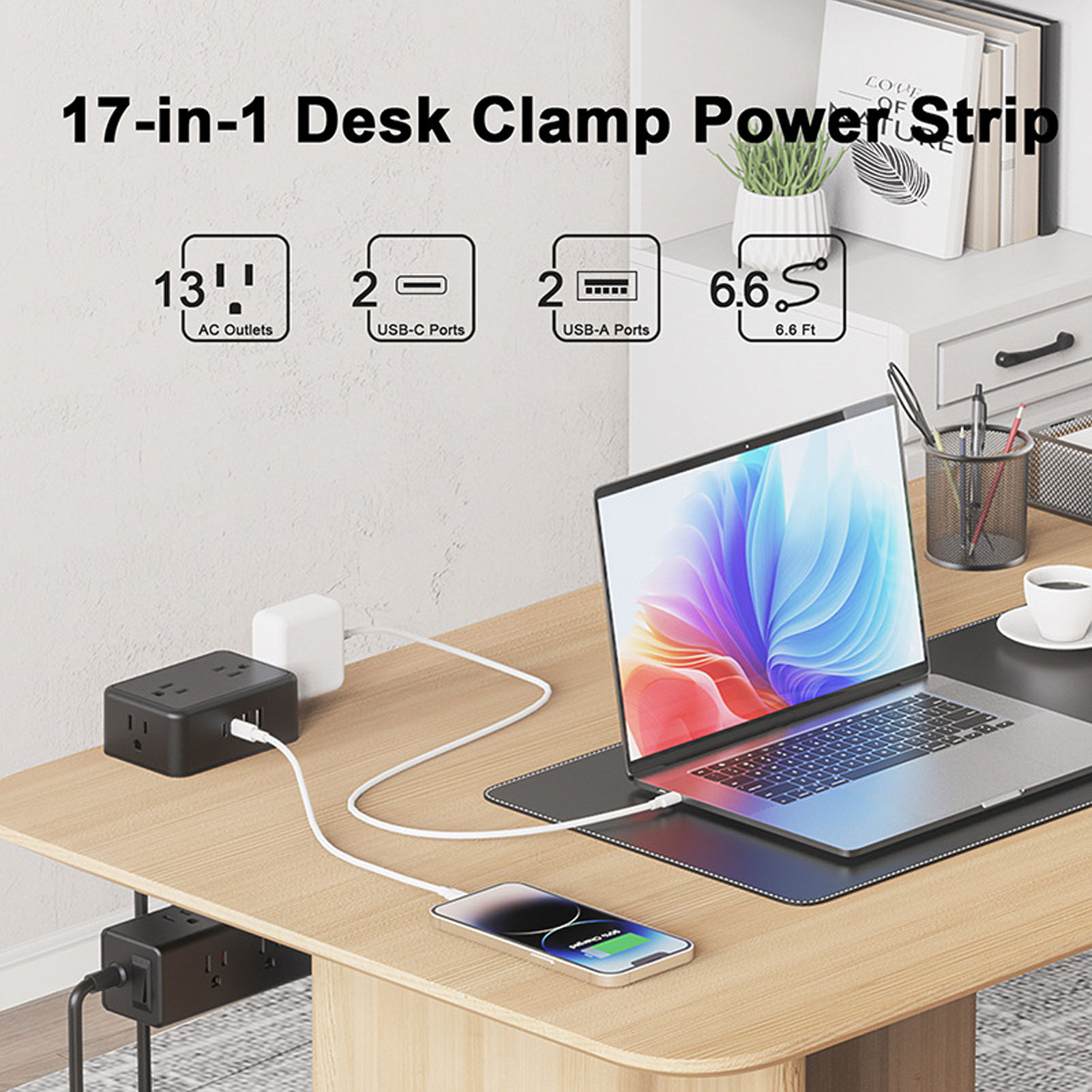 ปลั๊กไฟ 17 in 1 แบบสองชั้นพร้อ - Power Strip Desk บทวิจารณ์และราคา