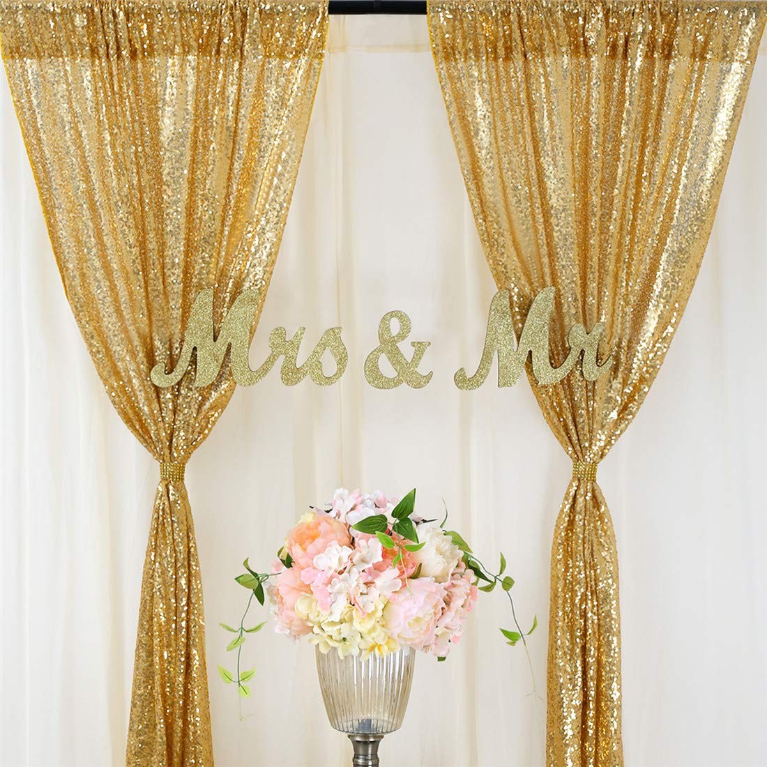 2PCS ทองเลื่อมปาร์ตี้ฉากหลังผ้ - Home Office Backdrop บทวิจารณ์และราคา