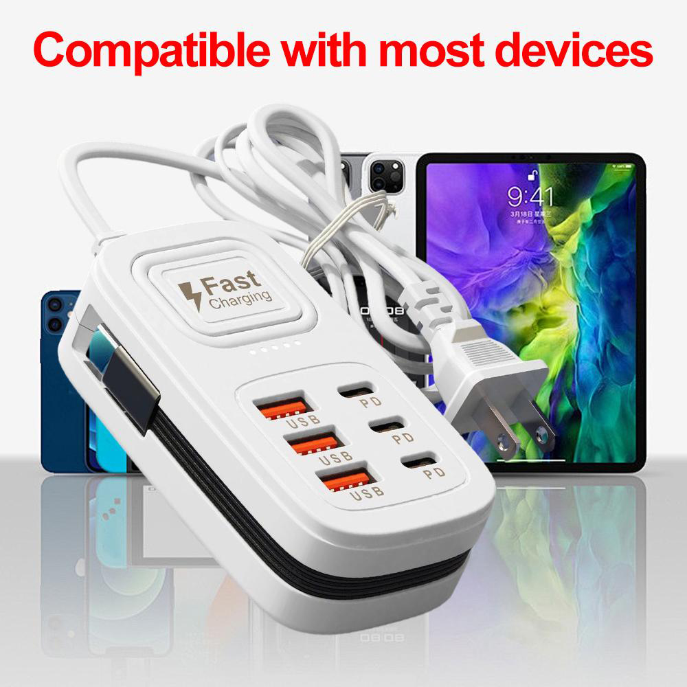 ปลั๊กไฟชาร์จเร็ว 6 พอร์ต USB แ - Power Strip Desk บทวิจารณ์และราคา